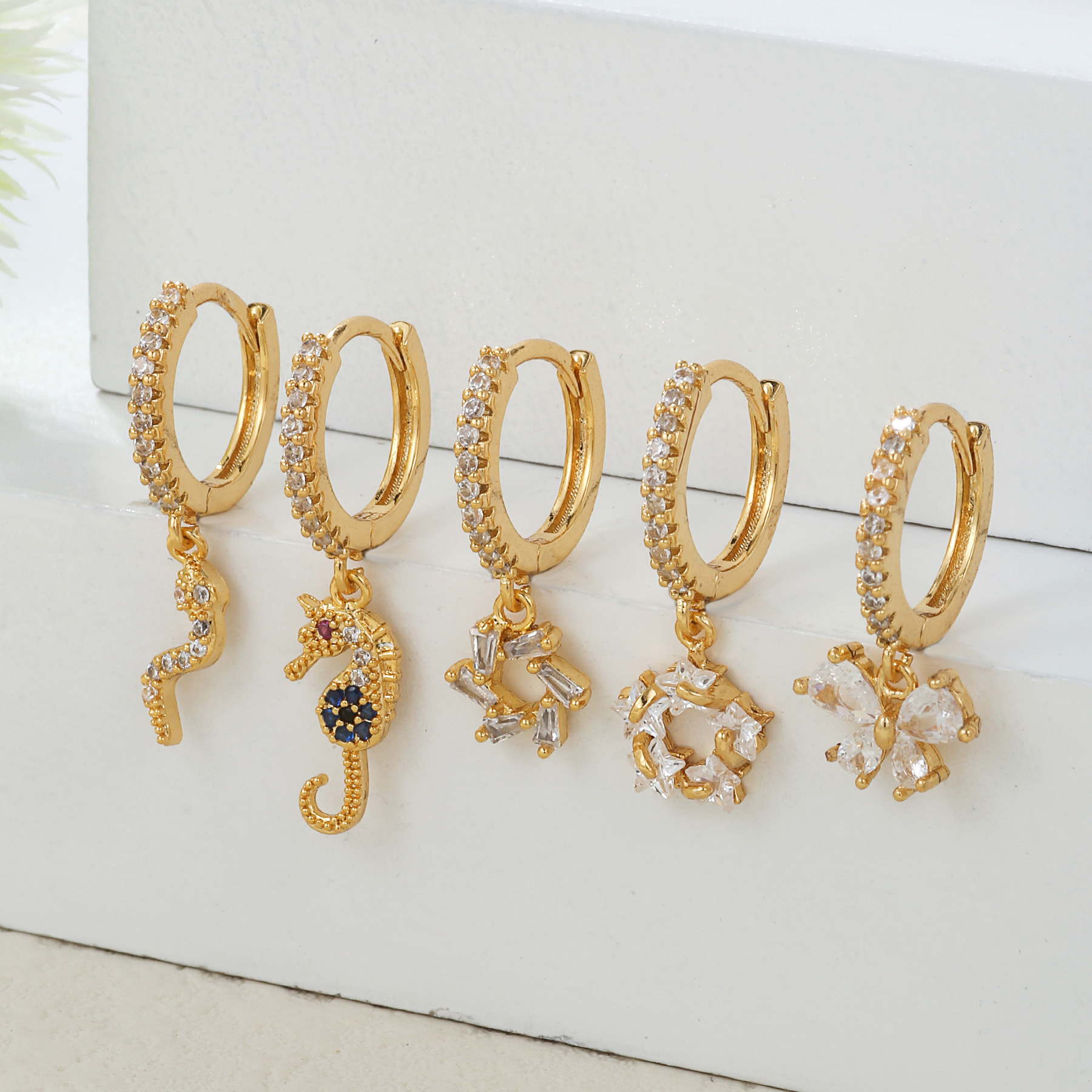 Fashion Snake Butterfly Brass Inlaid Zircon Drop Earrings 1 Piece