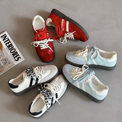 German Training Women's Shoes Autumn/Winter Color-Block Casual Sneakers, Flat-Heel Retro Style for Students