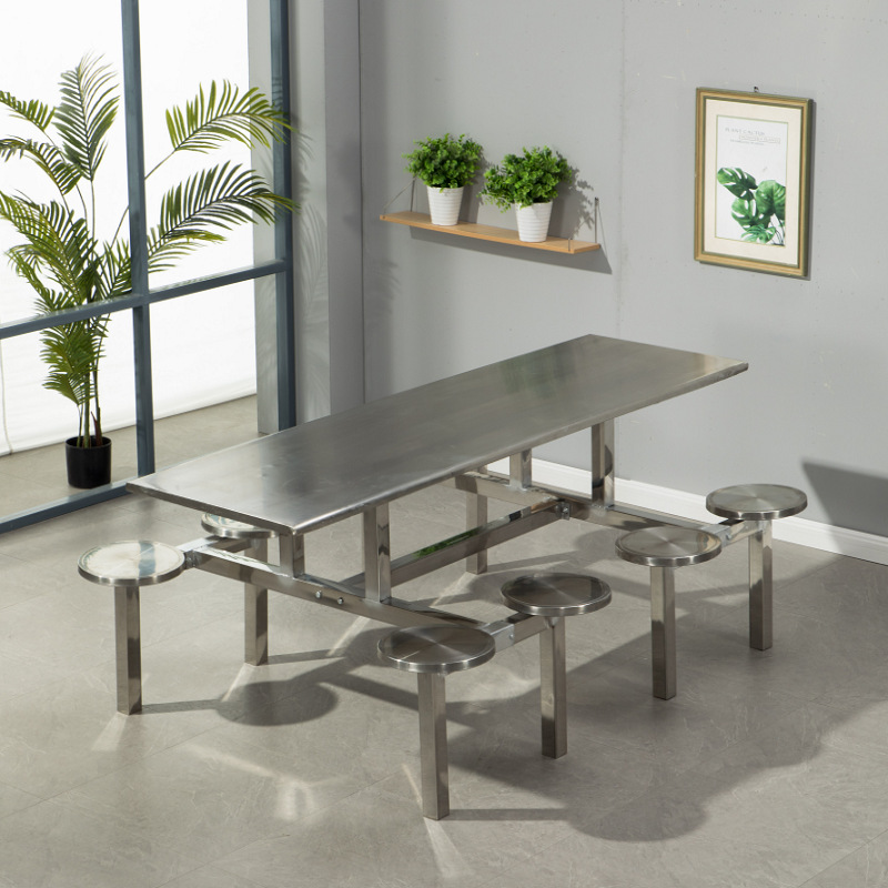 Mesa y silla de comedor para empleados, escuela, empresa, comedor, fábrica, comedor de acero inoxidable, mesa y silla de comedor para 4 personas, 6 personas, 8 personas