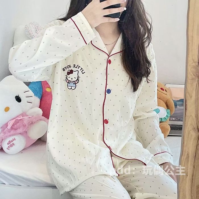 Pijamas de algodón nubes al por mayor transfronterizos primavera y otoño nuevos pantalones de manga larga de dibujos animados cardigan se pueden usar con ropa de casa