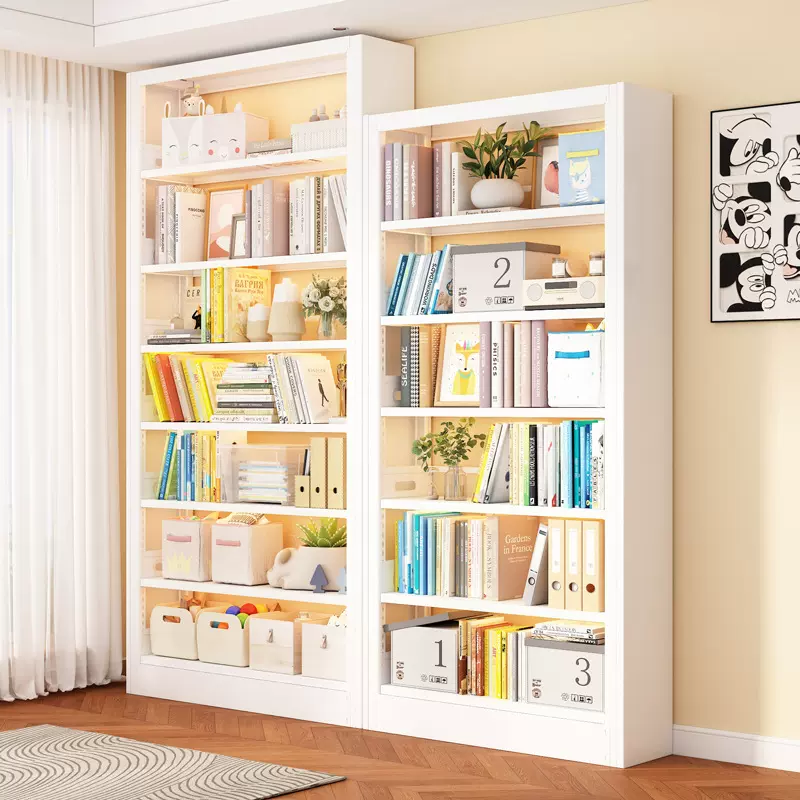 家用钢制书架落地置物架儿童书柜一体靠墙多层展示简约铁艺储物架