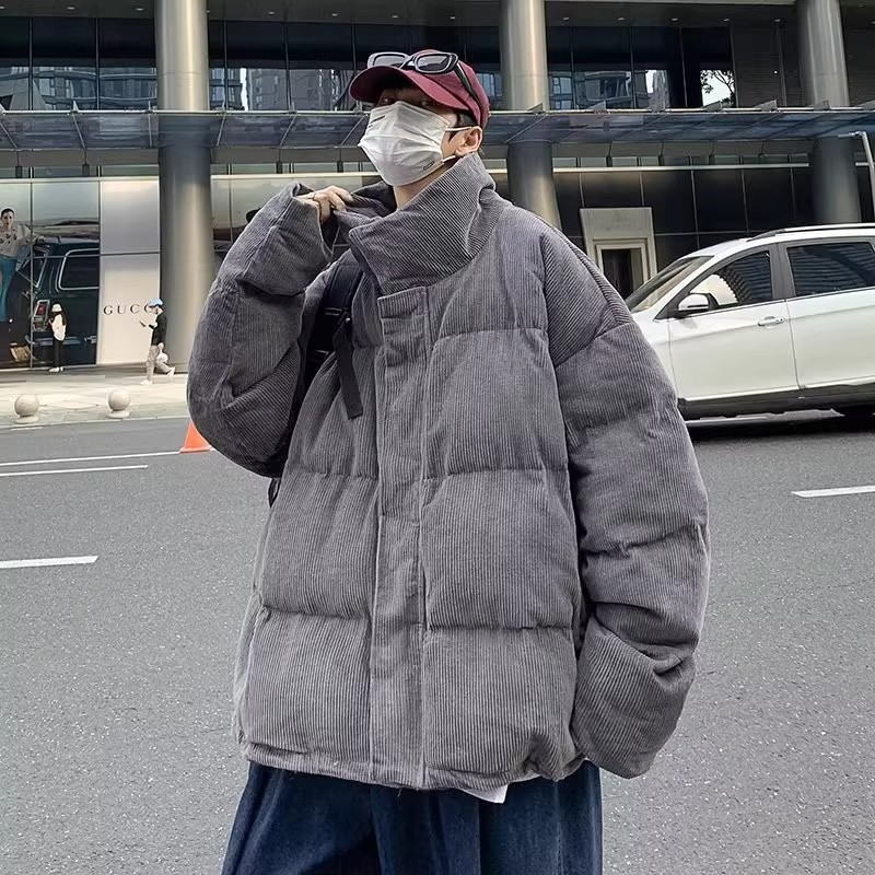 Corduroy Stand Collar Cotton Coat Men's Winter down Jacket Thickened High Street Loose Puffer Jacket Trendy Couple Cotton-Padded Jacket