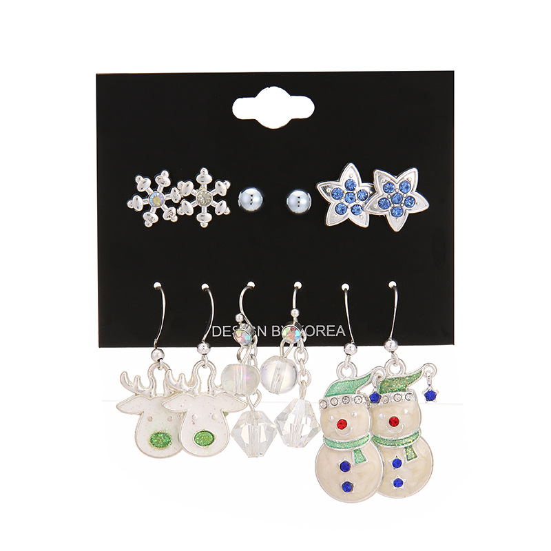 Cute Snowman Snowflake Alloy Enamel Plating Inlay Rhinestones Ear Studs Ear Hook 1 Set display picture 1