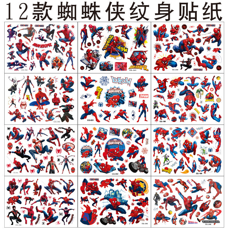 Marvel Anime Spider-Man Tattoo Sticker Spider-Man Water Transfer Sticker Children's Cartoon Temporary Tattoo Sticker