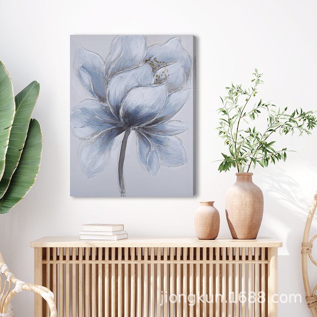 クロスボーダー人気モダンシンプルブルー花キャンバス画サンプルプレート間ホテル装飾画リビングルーム寝室玄関実物