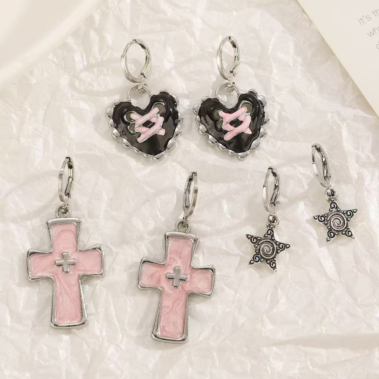Cross-Border Sweet and Cool Dopamine Cross Unisex Exquisite Silver Earrings for Women Hip-Hop Party Jewelry Gift