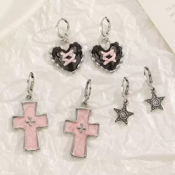 Cross-Border Sweet and Cool Dopamine Cross Unisex Exquisite Silver Earrings for Women Hip-Hop Party Jewelry Gift