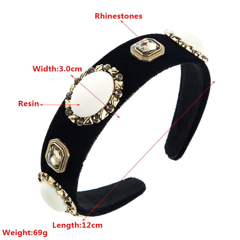 Mode Nouveau Baroque Vintage Ovale Résine Strass Bandeau Flanelle Accessoires display picture 1