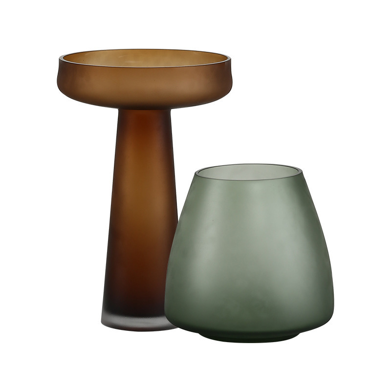 Vaso de vidrio esmerizado de alto nivel de alto valor de visualización del restaurante porche de flores decorativas adornos al por mayor simplista