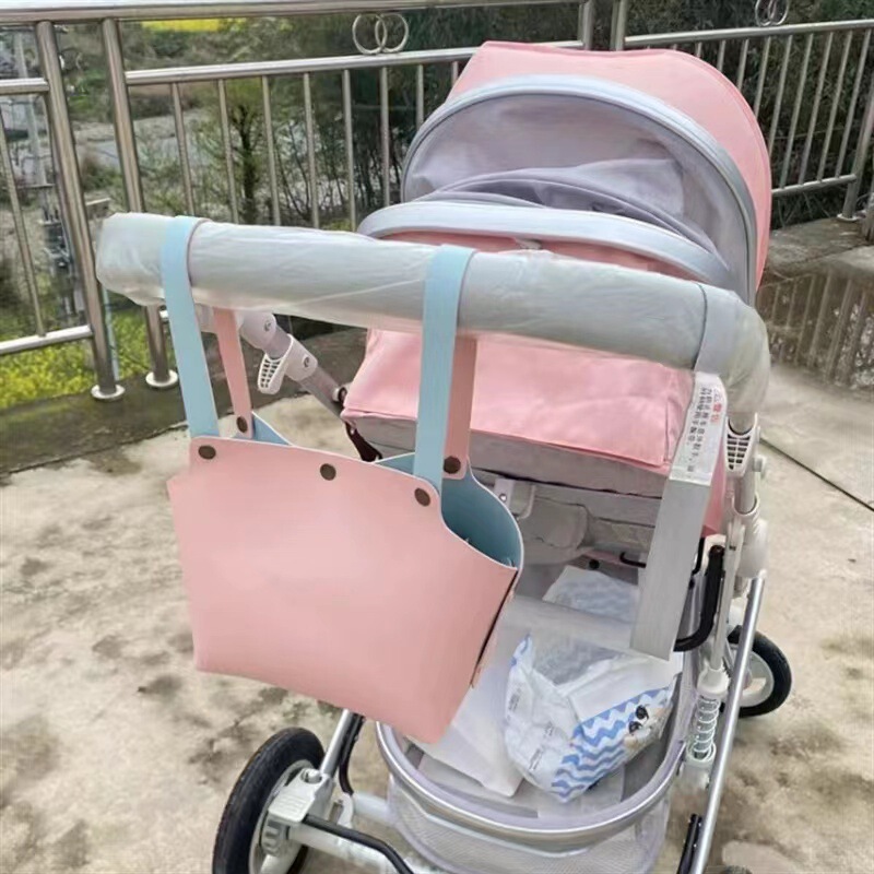 In stock baby carriage hanging bag outdoor walking baby carriage sundries storage bag PU leather feeding bottle diaper storage bag