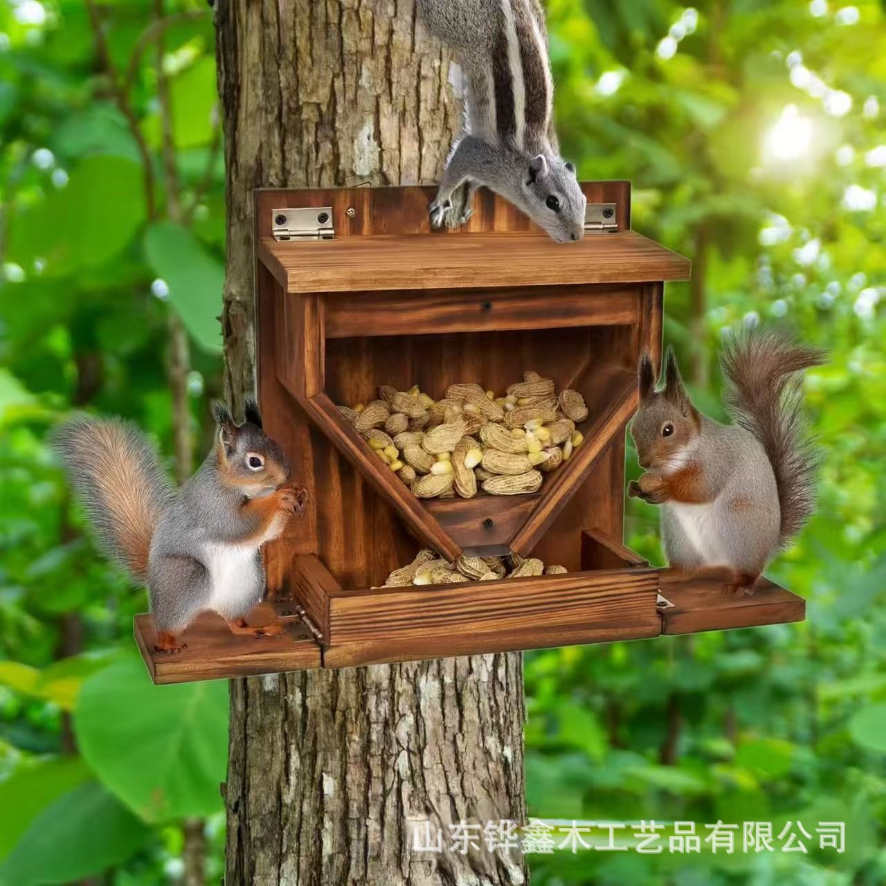 松鼠喂食器室外带玉米棒支架花生托盘花栗鼠喂食器木质松鼠野餐桌