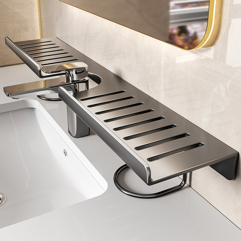Multifunctional Bathroom Faucet Storage Rack, Washbasin Mirror Front Shelf, No-Drill Toilet Sink Organizer