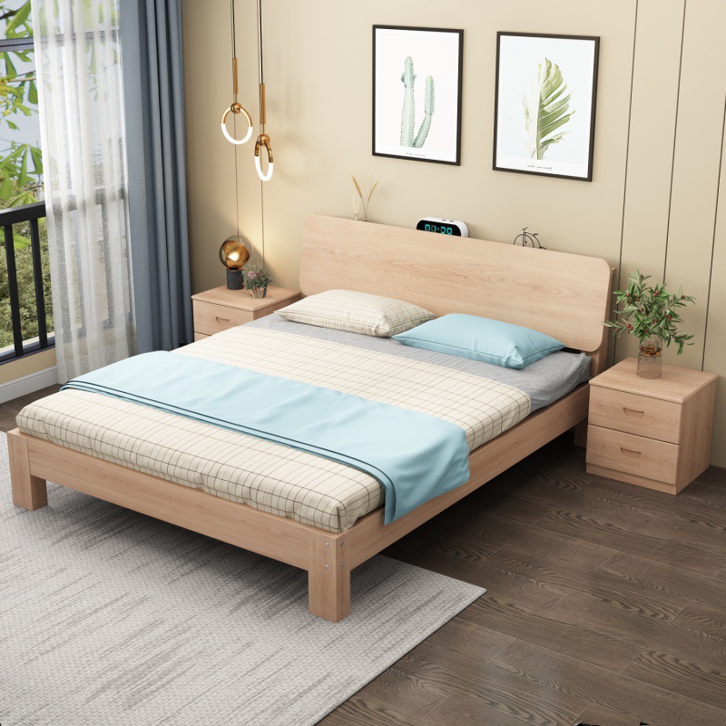 z% Solid Beech Wood Bed, 1.8m Modern Minimalist Double Bed, 1.5m Bed, 0.9m Shelf Bed, Tatami Single Bed