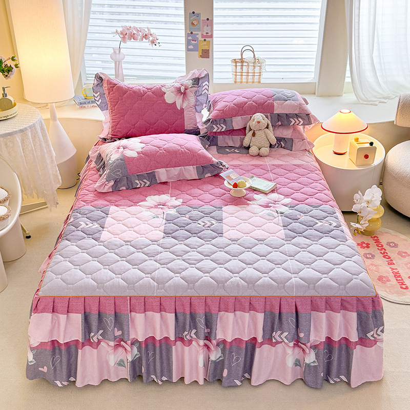 Transfronterizos encaje vestido de cama de estilo coreano encaje de algodón grueso cama de filamento molienda cama de acolchón polvo cubierta de cama al por mayor