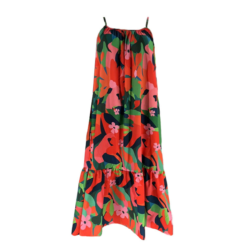 A-line Skirt Casual Collarless Printing Pleated Sleeveless Flower Maxi Long Dress Daily display picture 8