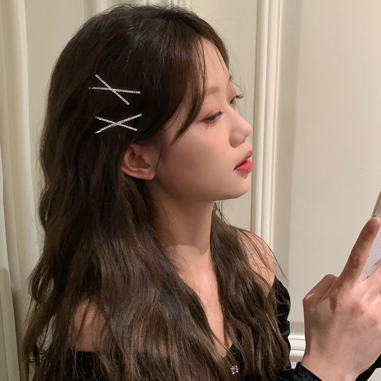 라인스톤 크로스 헤어핀 앞머리핀 풀드릴 헤어핀 우아한 헤어핀 사이드핀 잔머리핀 헤어 액세서리 라인스톤 장식