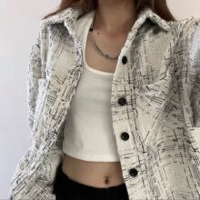 韩版嘻哈小香风格子翻领外套女生秋季休闲百搭高级感粗纺夹克上衣