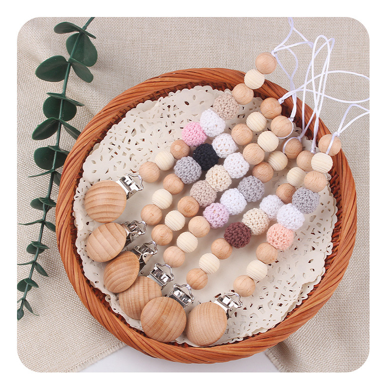 Productos para bebés y niños, clip de chupeta de madera de haya, cadena de chupeta de seguridad, cadena anti-caída, productos para bebés, madres y bebés, cadena DIY anti-caída