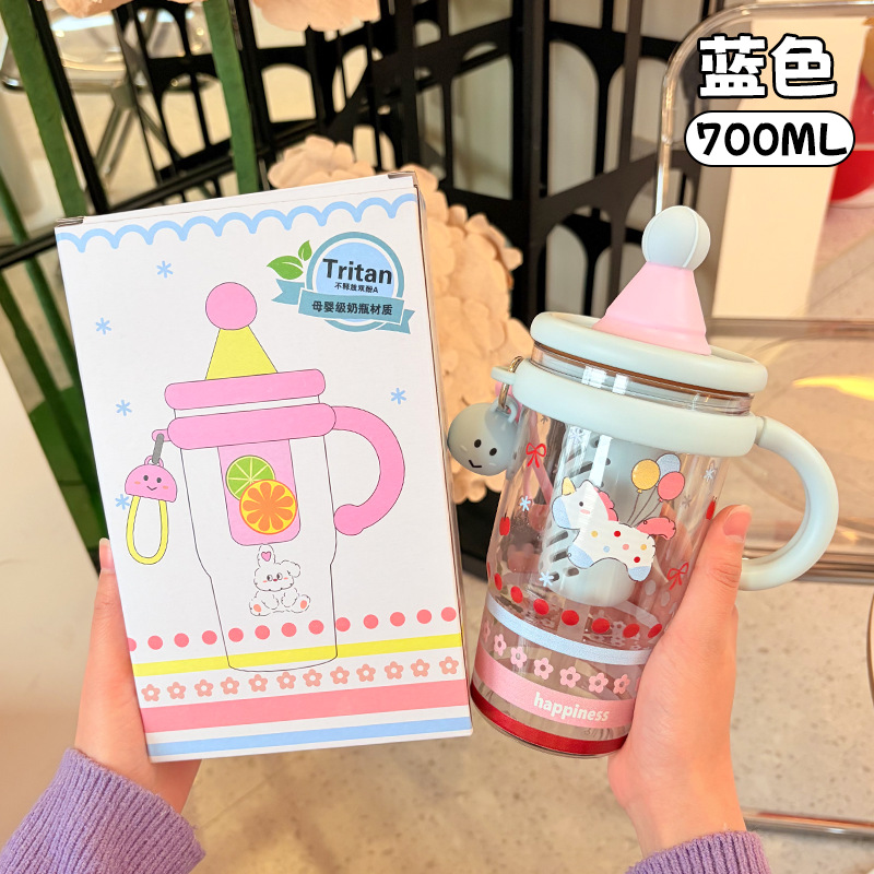 Nuevo tipo de gran capacidad de dibujos animados de plástico taza de hielo para niñas in oficina de paja de taza de hielo para estudiantes