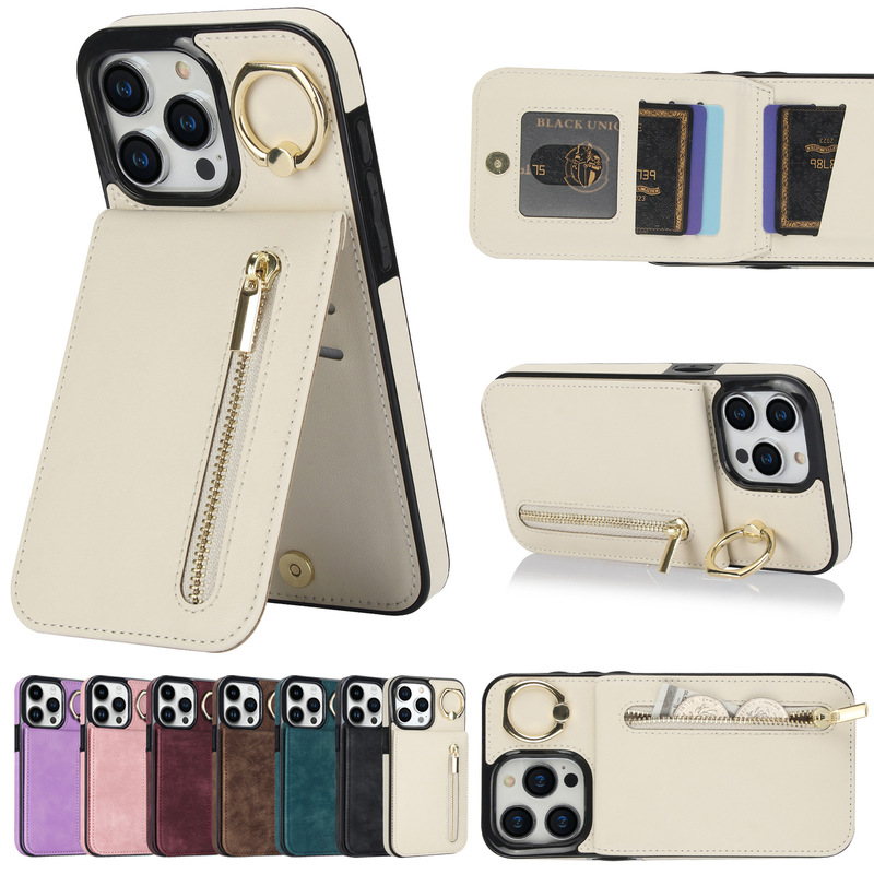 Cross-border iPhone16 Pro zipper protective case for Apple 13 multi-function 16E mobile phone leather case
