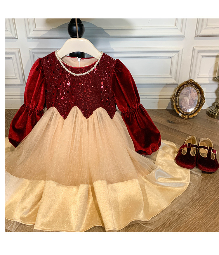 Flickor prinsessklänning vinter sammet fluffig tyllkjol barn_voghion.com