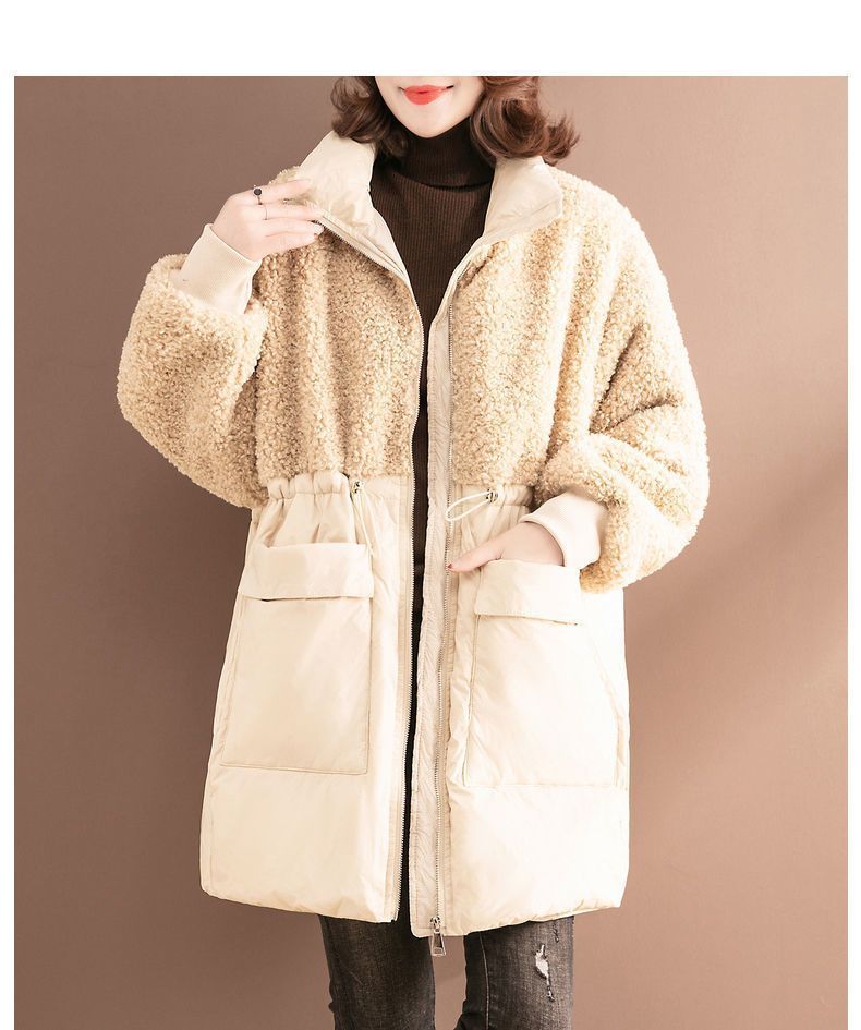 Women's Padded Jacket Mid Length Winter Coat Lamb Wool Cotton Style_voghion.com