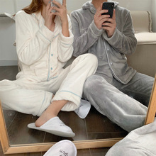 韩国跨境外贸女士爆款情侣款新品简约加厚宽松睡衣家居服套装男女