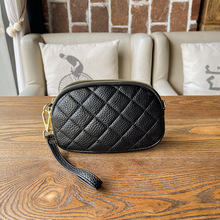 夏季新款双拉链简约百搭PU零钱包迷你小巧时尚菱格流行女士斜挎包
