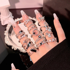 新款小眾設計復古黑色小鑽石滴油多層開口戒指ins嘻哈冷淡風指環