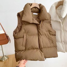 新款2025年韩版宽松背心立领纯色棉坎肩外供应羽绒棉服马甲女秋冬