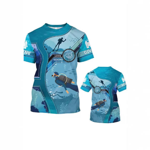 3D Underwater Diving Printed T-Shirt Scuba Driving Graphic T-Shirt Men's Children's Fashion Sports Fitness Short Sleeve Top