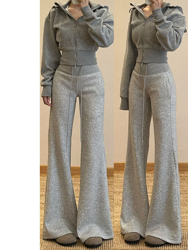 梨形身材灰色微喇叭运动裤子女款夏大码胖mm高腰显瘦休闲阔腿卫裤|undefined