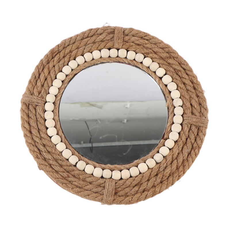 Personalizado Amazon red red ins espejo tejido de cuerda de cáñamo espejo redondo de alojamiento residencial pared interior colgante espejo de maquillaje