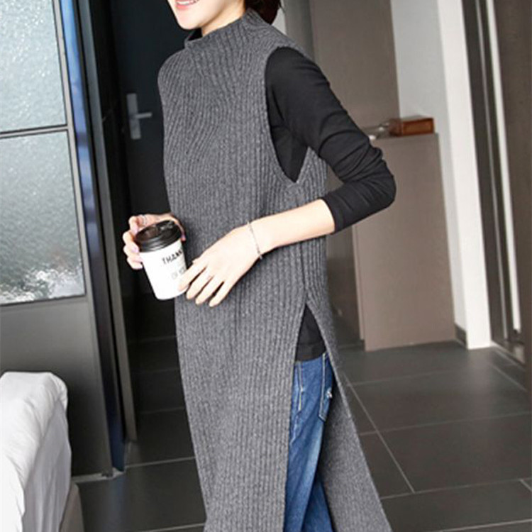 Early Autumn new women's sweater women's pullover mid-length half turtleneck split outer sweater vest vest skirt Early Autumn new women's sweater women's pullover mid-length half turtleneck split outer sweater vest vest skirt