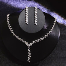 高品质柳叶子流苏项链 新娘婚礼耳环饰品套装jewelry set伴娘聚会