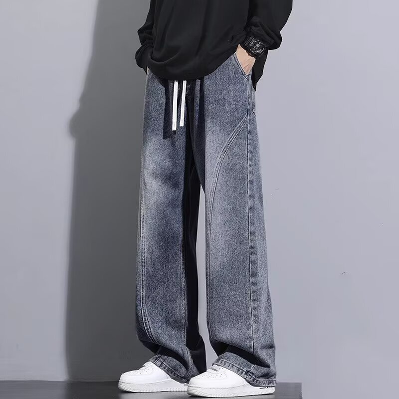 直筒牛仔裤男秋冬季加厚宽松弯刀裤子2025新款美式潮牌男生休闲裤|undefined