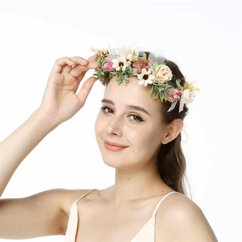 2022韩式超仙彩色大花朵发带新娘头饰绢纱头花婚纱发饰超仙森系饰