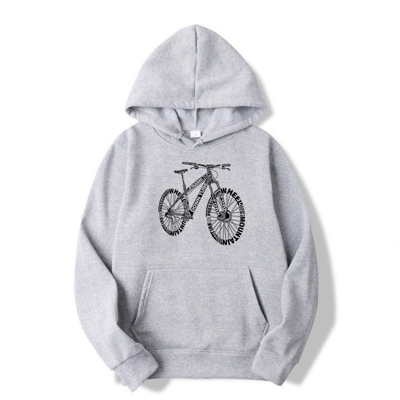Alphabet Style Mountain Bike Funny Print Hoodies Men Winter