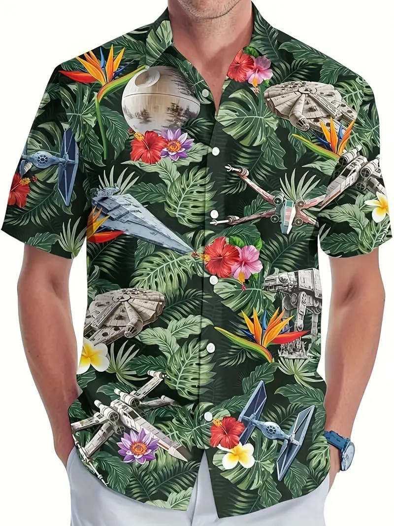 Ropa de hombre de comercio exterior de estilo europeo y americano 2024 nueva camisa de manga corta con patrón de árbol de coco de moda casual de todo fósforo MB1