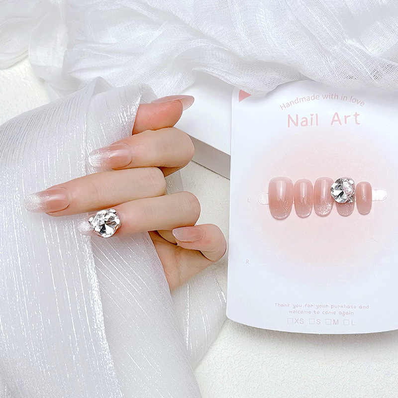 Handmade Pink Rhinestone Chain Decoration Nail Stickers with a High-End Feel, Premium Fake Nails, Finished Nail Pieces Handmade Pink Rhinestone Chain Decoration Nail Stickers with a High-End Feel, Premium Fake Nails, Finished Nail Pieces