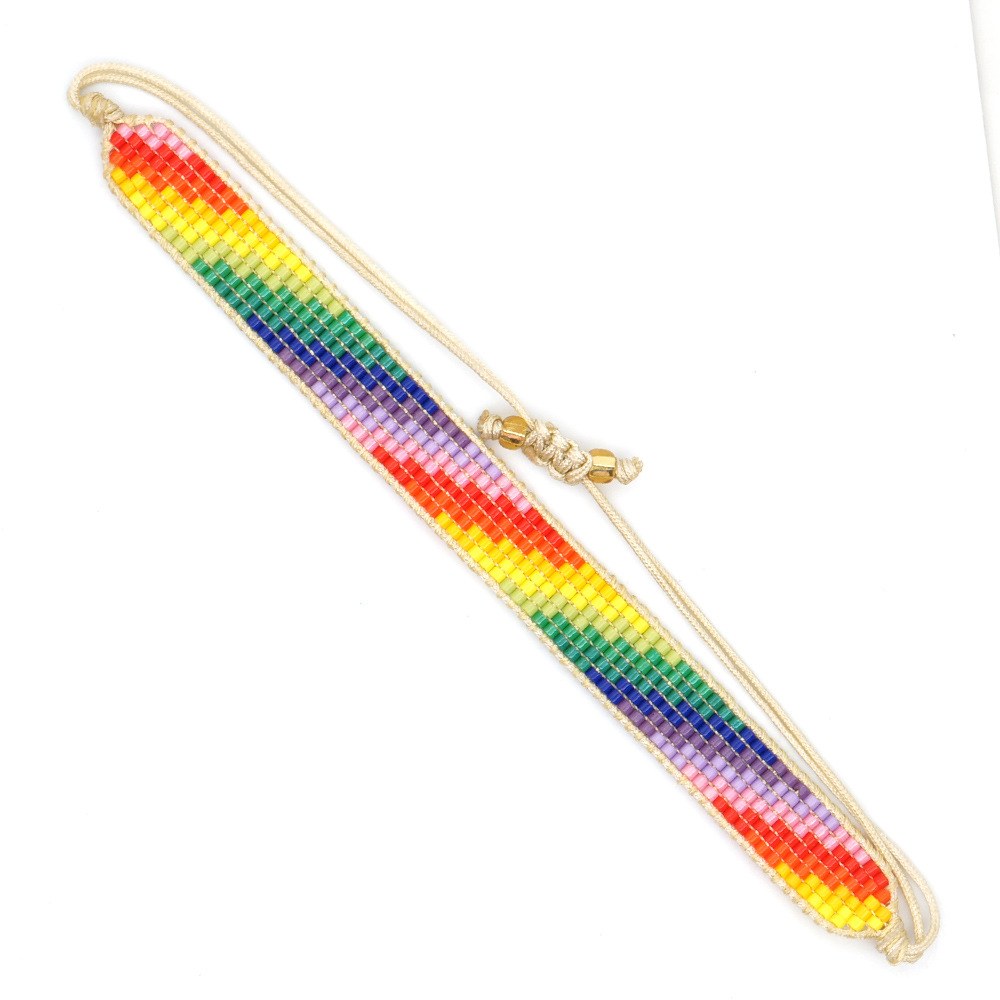 Cruce La Frontera Nueva Llegada Miyuki Personalidad Cuenta Hecha A Mano Bohemio Arco Iris Ancha Pequeña Pulsera Para Mujeres display picture 6