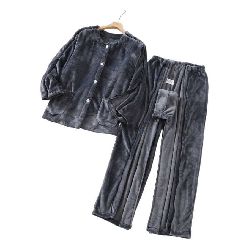 Осенне-зимняя одежда из кораллового флиса на флисовой подкладке для кормления, утолщенное больничное платье, полностью открытая одежда и удобный перелом кровати