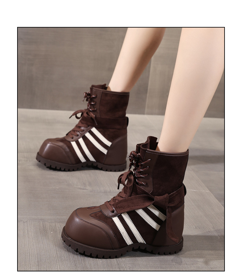 Boot nữ đế dày nâng chiều cao phong cách retro Anh Quốc — màu nâu chi tiết 13