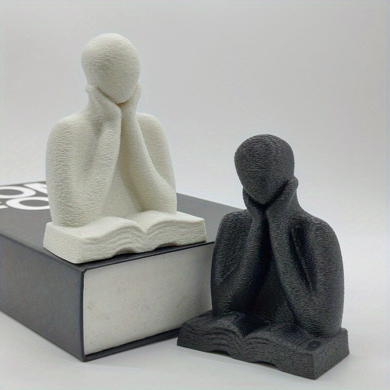 3D Printing Book Lover Statue Meditating Half-Length Sculpture Home Bookshelf Decoration Living Room Study Room Ornaments