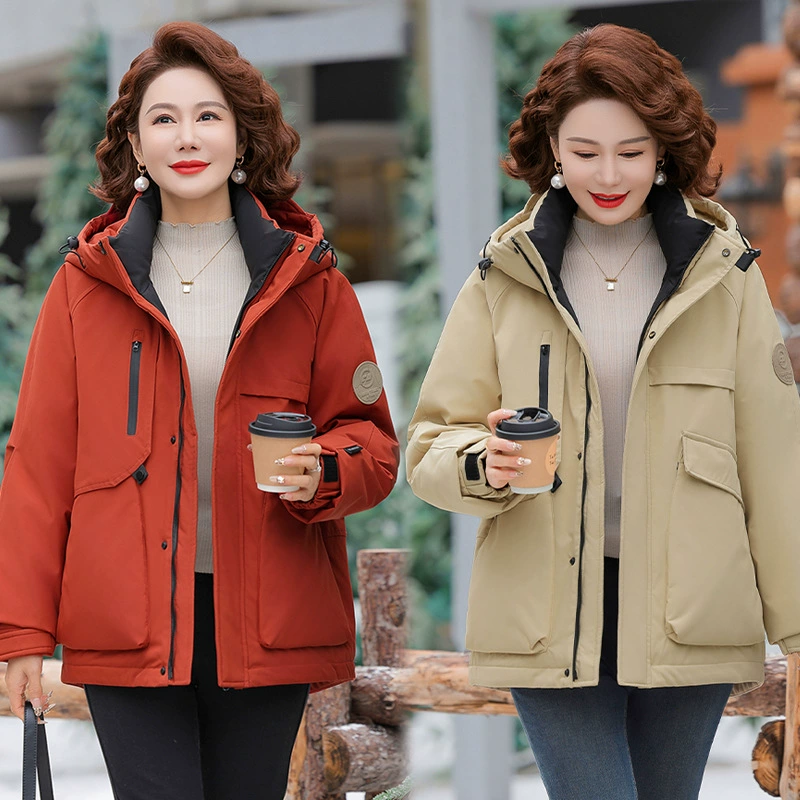 Зимняя мама высокого класса мода куртка пуховик женская средняя и пожилая женщина зимой с капюшоном теплая и толстая куртка