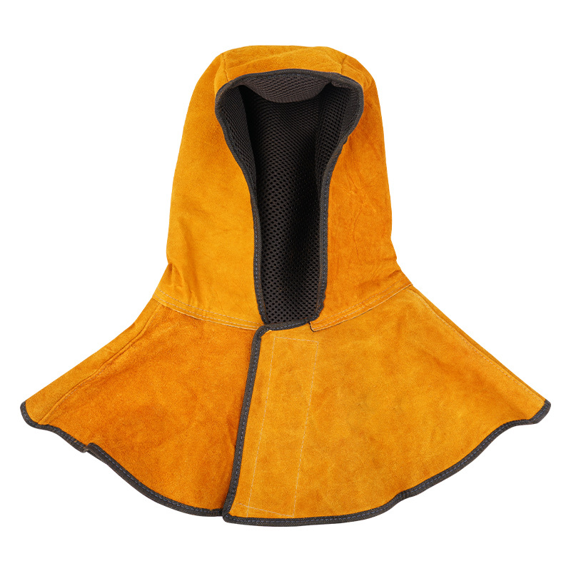 Soldadura eléctrica sombrero de capa de piel de vaca ignífugo ignífugo ignífugo resistente al polvo sombrero de aislamiento térmico molienda cortado sombrero de capa de soldador