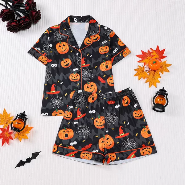 Cross-Border Foreign Trade Flame-Retardant Fabric Halloween Pajamas Printed Short-Sleeved Shorts Cardigan Home Wear Children's Pajama Set