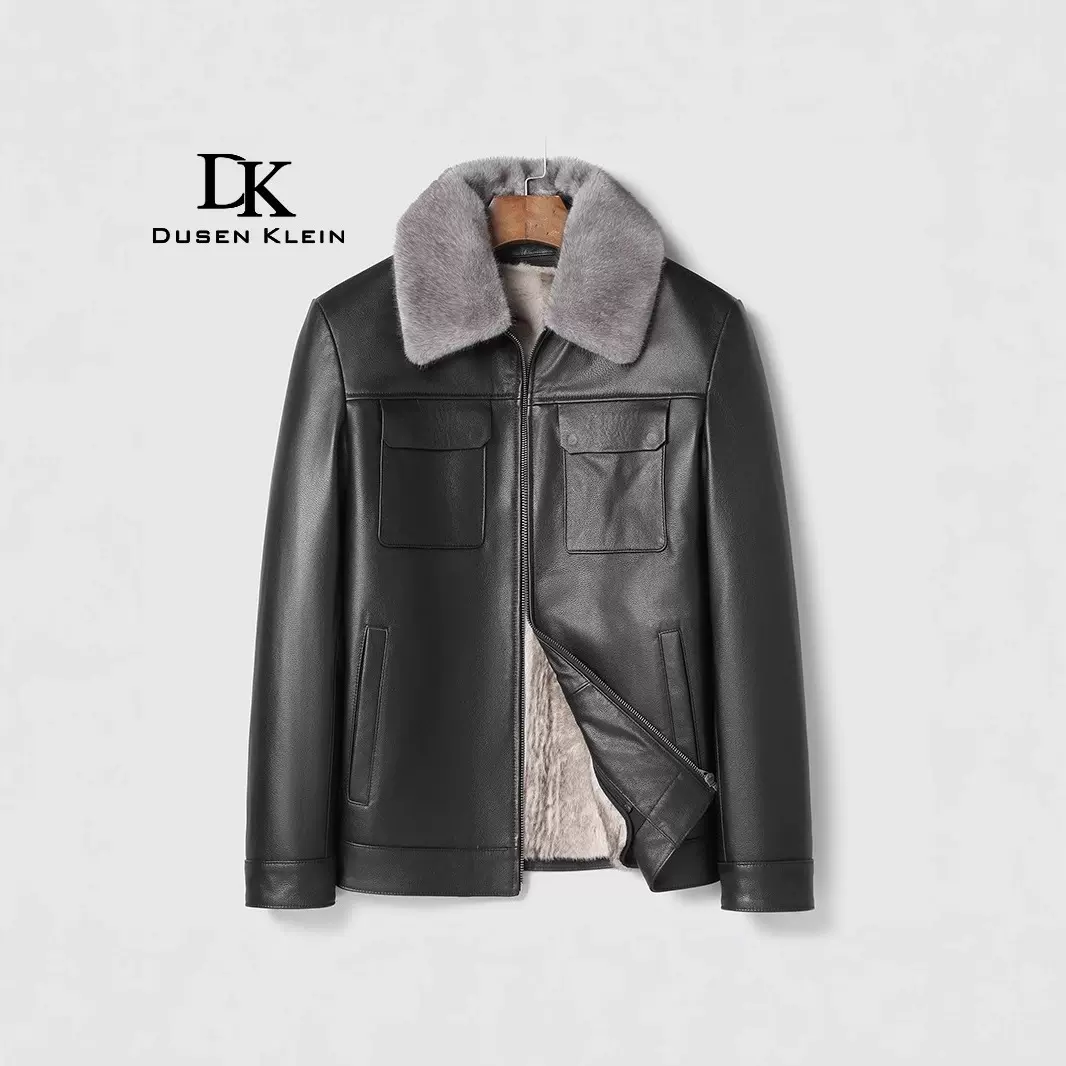 海宁真皮皮衣男士头层牛皮夹克可脱卸毛领加厚加绒内胆冬季外套