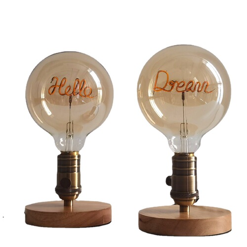 Retro bedside atmosphere lamp solid wood plug-in night light LED letter warm light bedroom bedside desktop decorative table lamp
