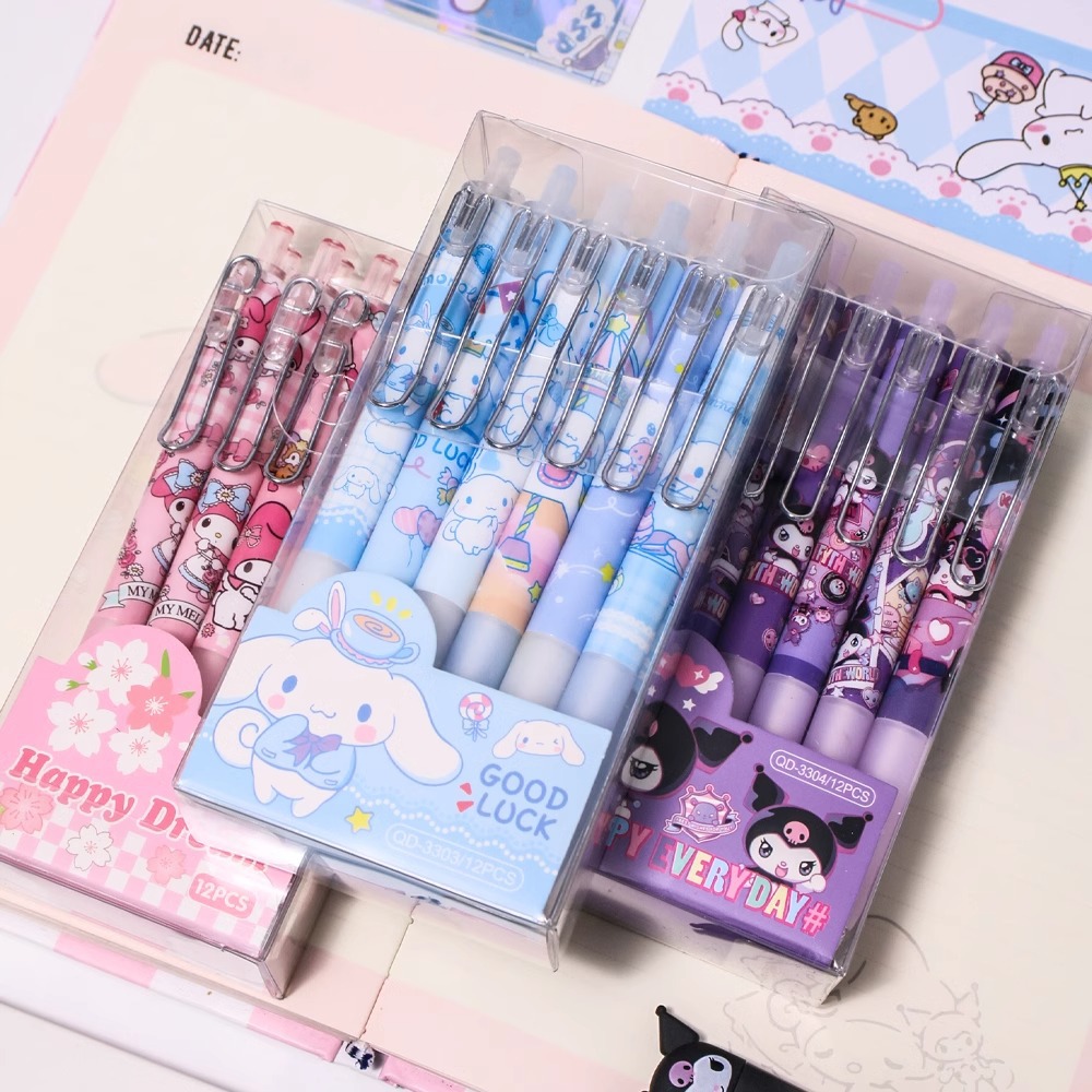 Cute postre fiesta 12 bolígrafos de caja de dibujos animados perros metal bolígrafo neutro bolígrafo de firma ST negro